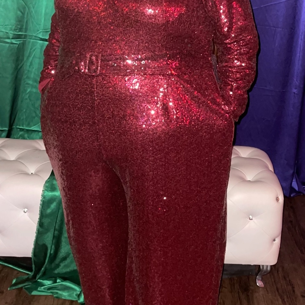 Burgundy Sequin Women's Jumpsuit